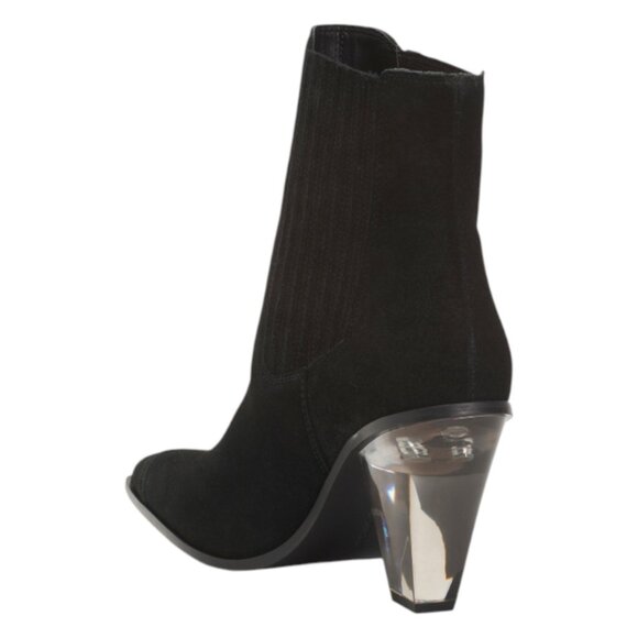 GOOD AMERICAN Suede Clear Heel Cowboy Booties - Picture 2 of 3